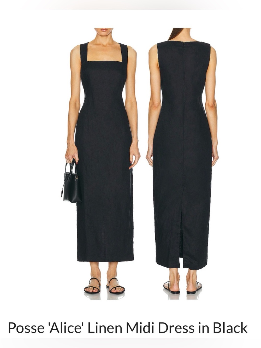 Posse Alice Linen Midi Dress in Black